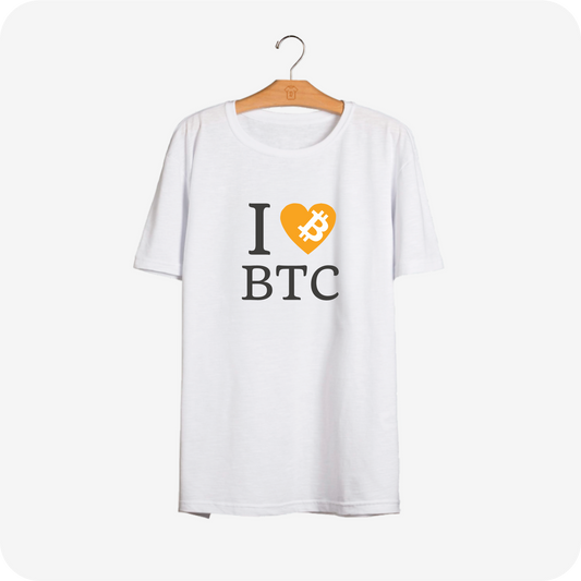 Camiseta CryptoShirts I Love BTC Branca - PIMA