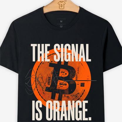 Camiseta WeSearch The Signal Is Orange (símbolo ₿ circuito)